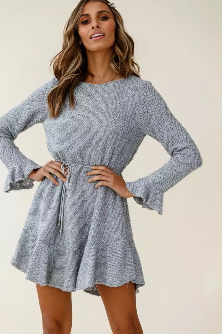 Selfie Leslie Montville Long Sleeve Knit Dress Grey - Image 2