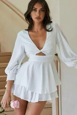 Selfie Leslie Awakening Long Sleeve Twist Bust Romper White
