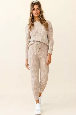 Kansas Cable Knit Fitted Pants Brown