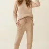 Selfie Leslie Robin Cuffed Hem Drawstring Ribbed Knit Pants Tan